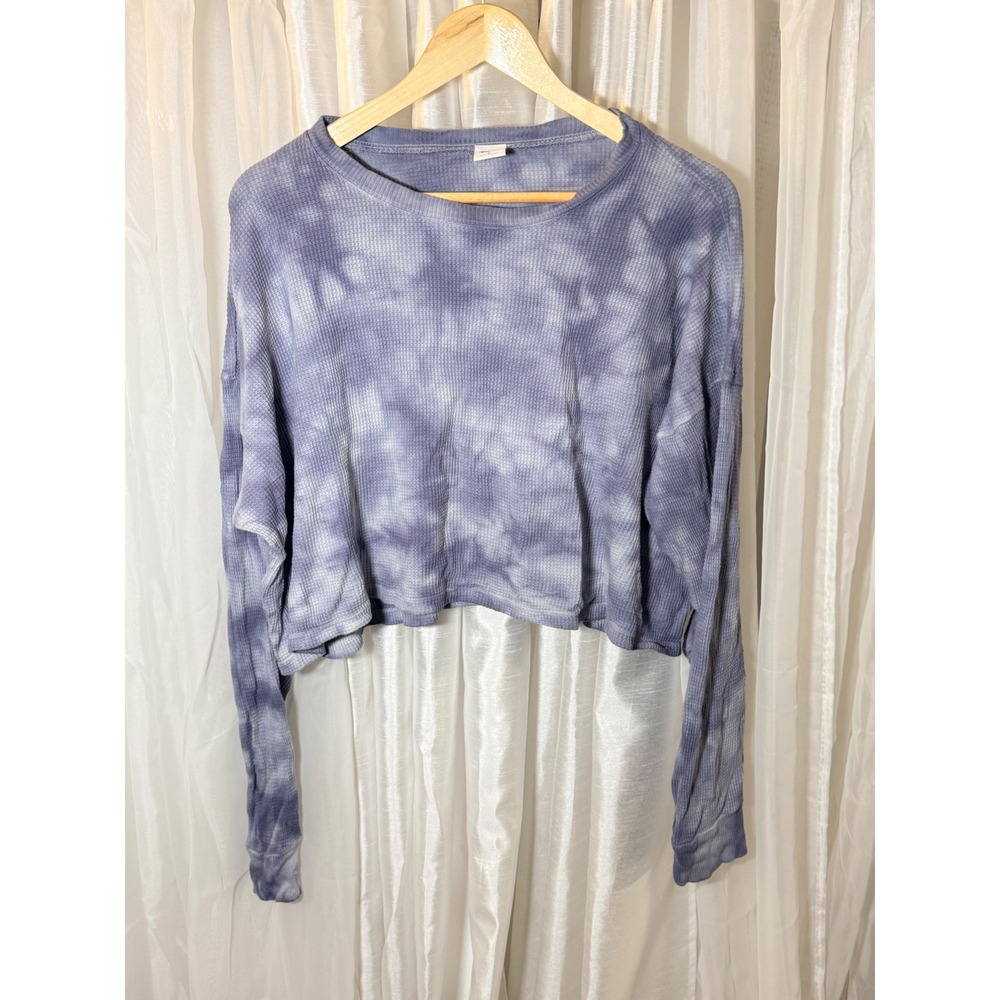 Tna Waffle Knit Crop Top Womens Medium Purple Tie Dye Long Sleeve Thermal